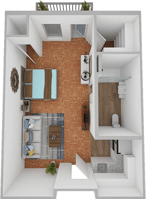 A floor plan of a room with furniture and accessories.