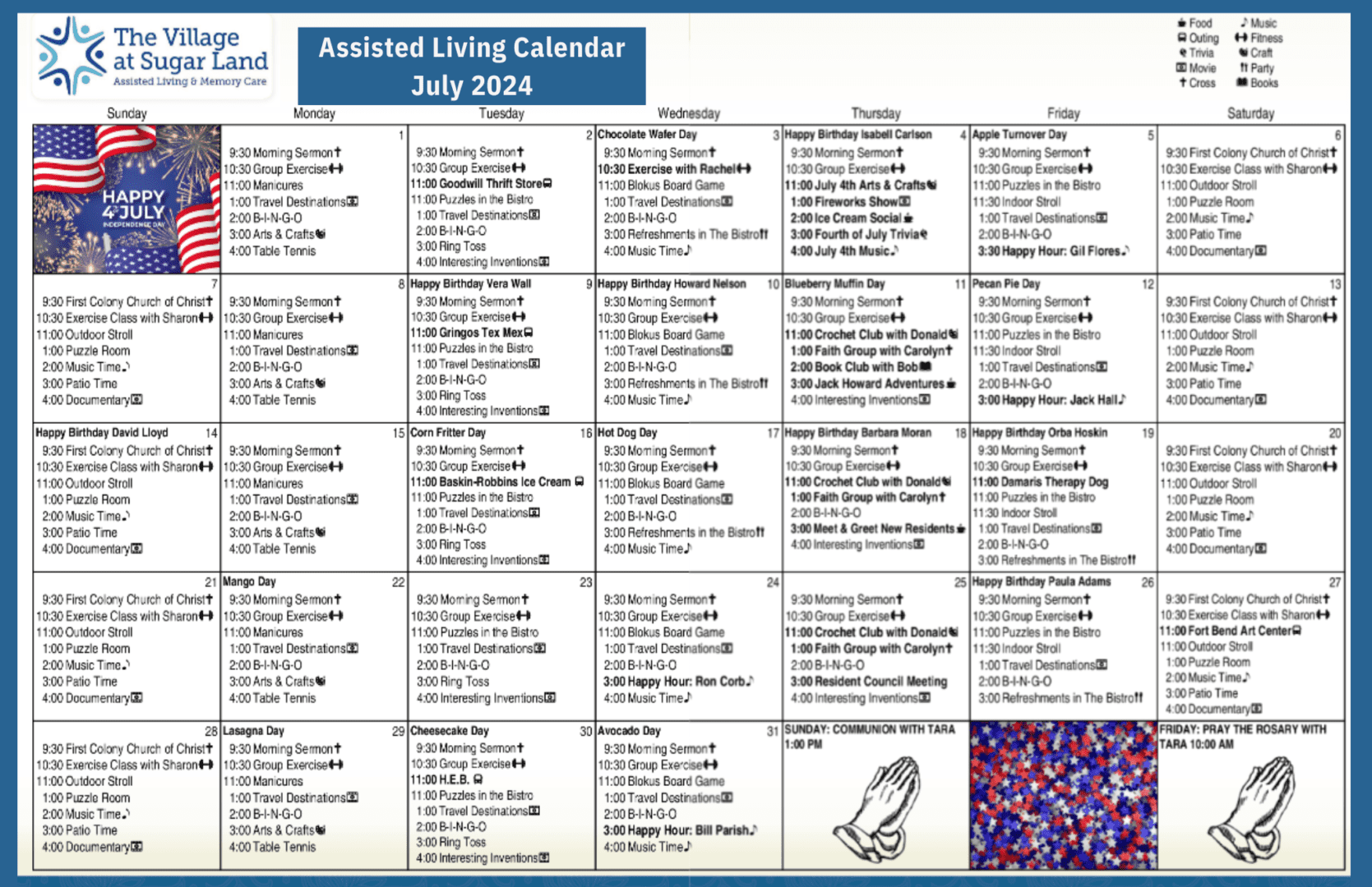 Assisted Living July 2024 Calendar