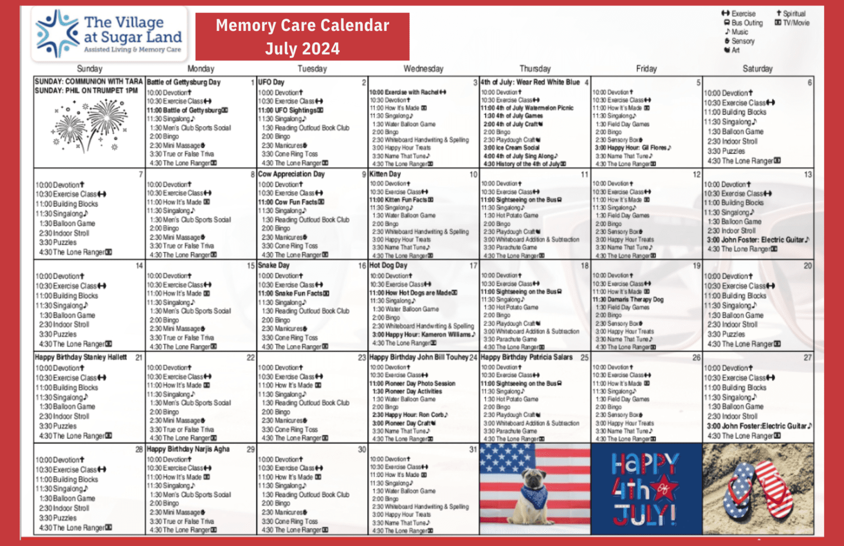 Memory Care July 2024 Calendar